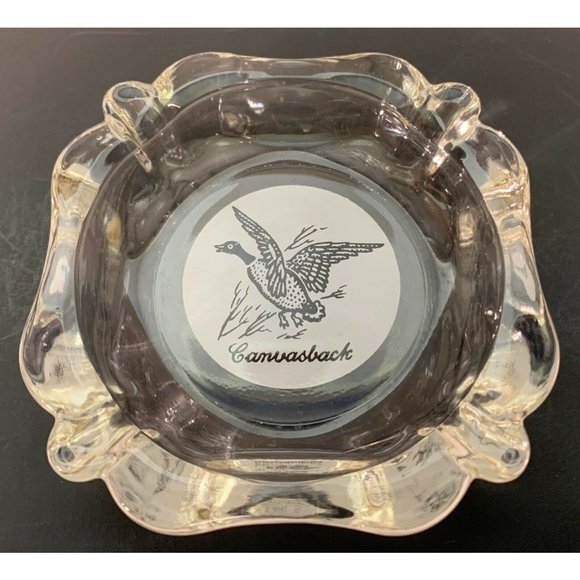 Canvasback Duck Ashtray Hunting Birds Vintage Clear Glass 3.75 Inch Across - Picture 5 of 7